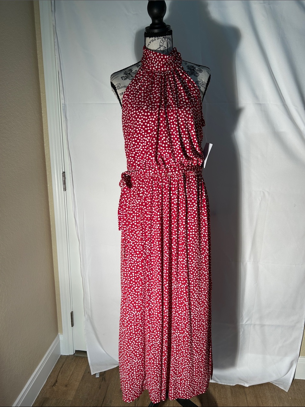 Red Halter Polka Dot Maxi Dress - Classic Petite Women’s Summer Dress